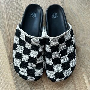 The Sak Bolinas Crochet Clogs Black and White Checkered